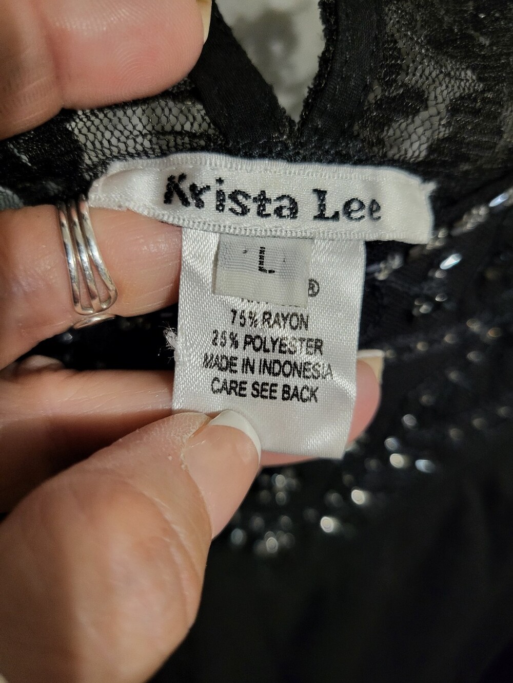 KRISTA LEE BLACK EMBELLISHED LACE TOP SZ L - Picture 6 of 6